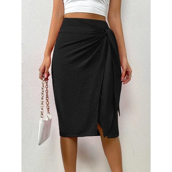 Solid Knot Side Wrap midi Skirt